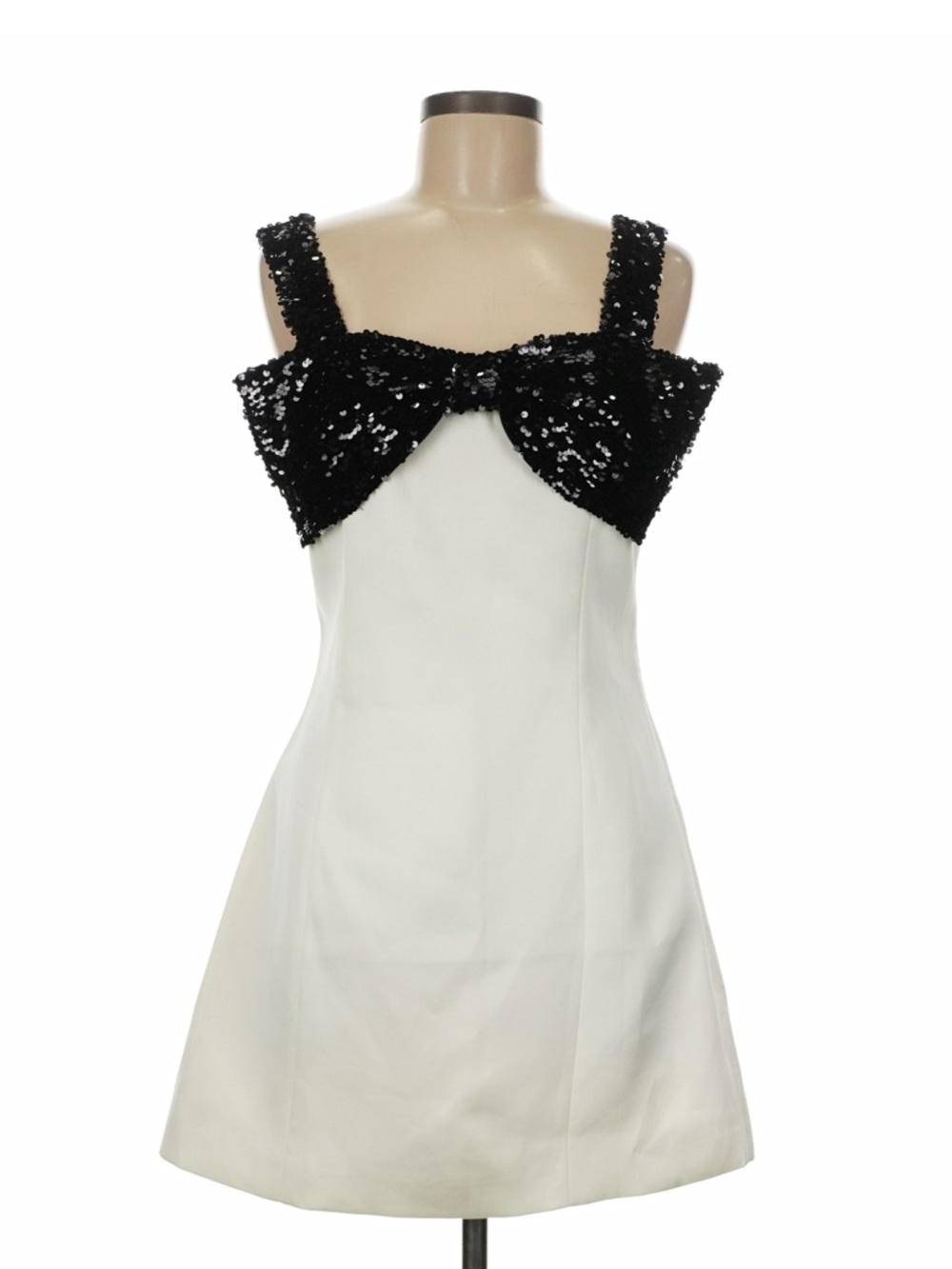 Vici White Mini Dress with Black Sequin Bow
